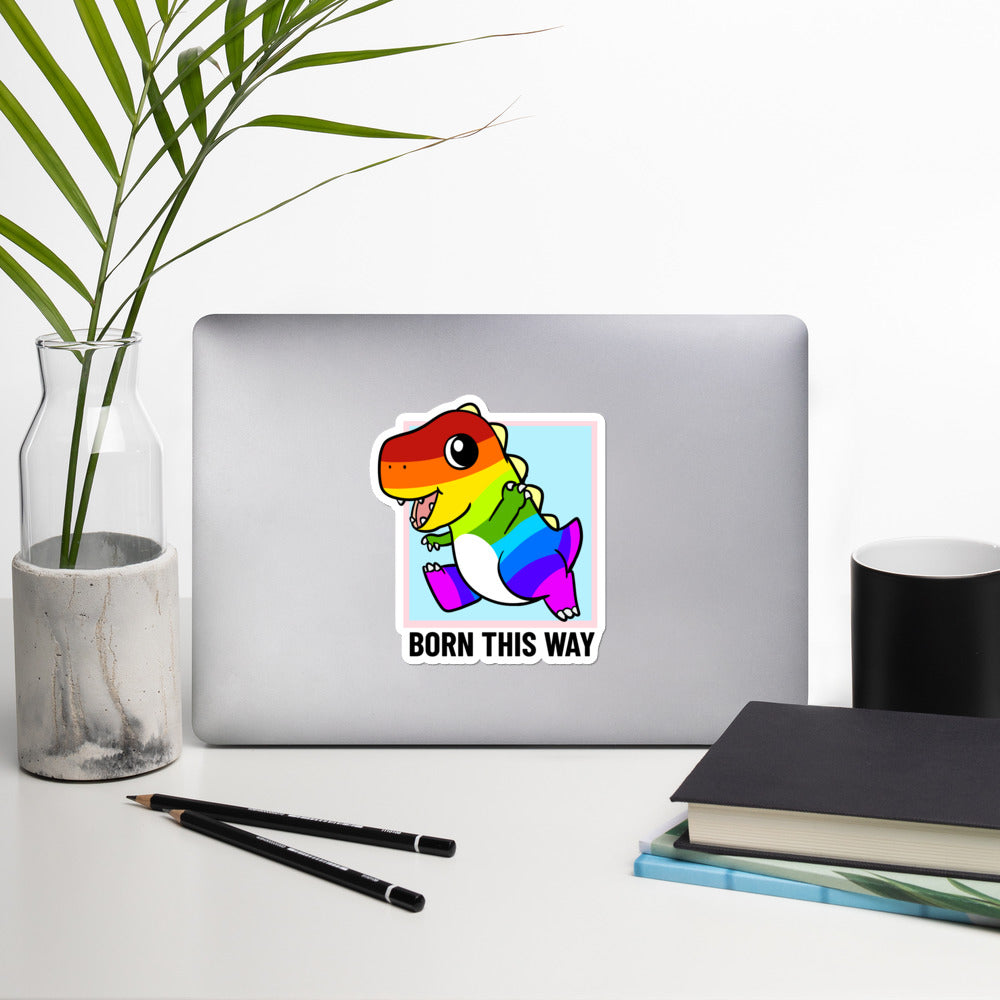 Born This Way LGBT Pride Cartoon Dinosaur Bubble-free stickers