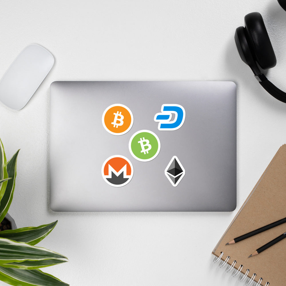 Cryptocurrency (Bitcoin, Ethereum, Bitcoin Cash, Monero, Dash) Bubble-free stickers