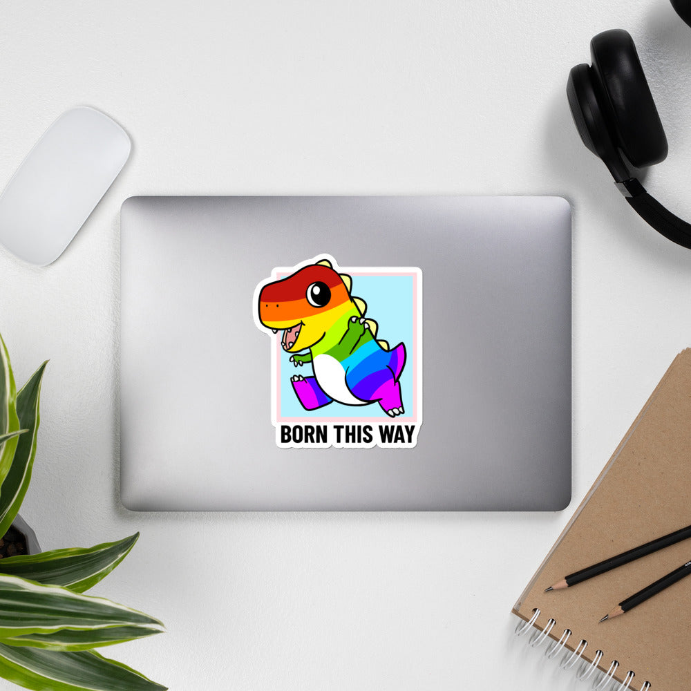 Born This Way LGBT Pride Cartoon Dinosaur Bubble-free stickers
