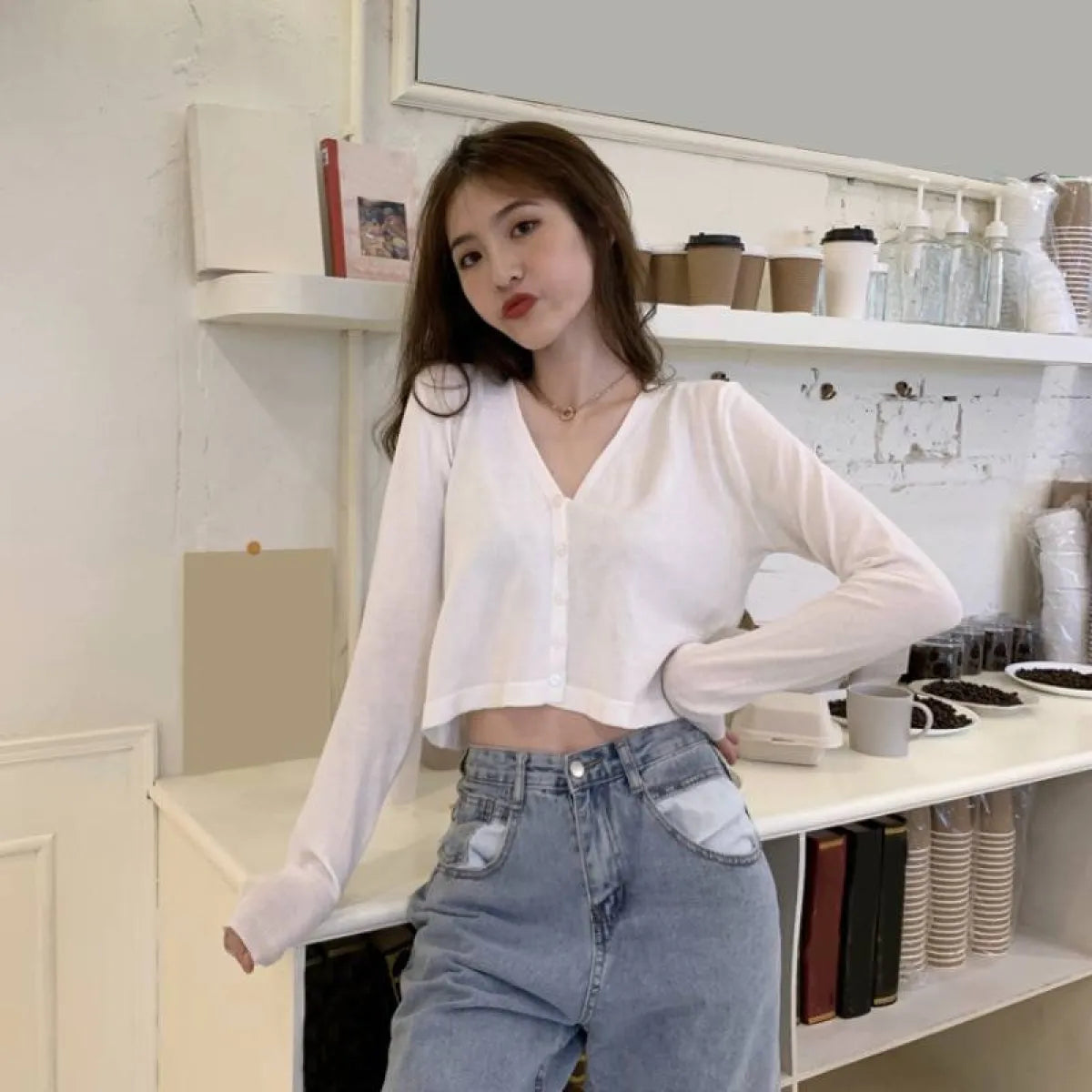 Women's Knitted Cropped Cardigan