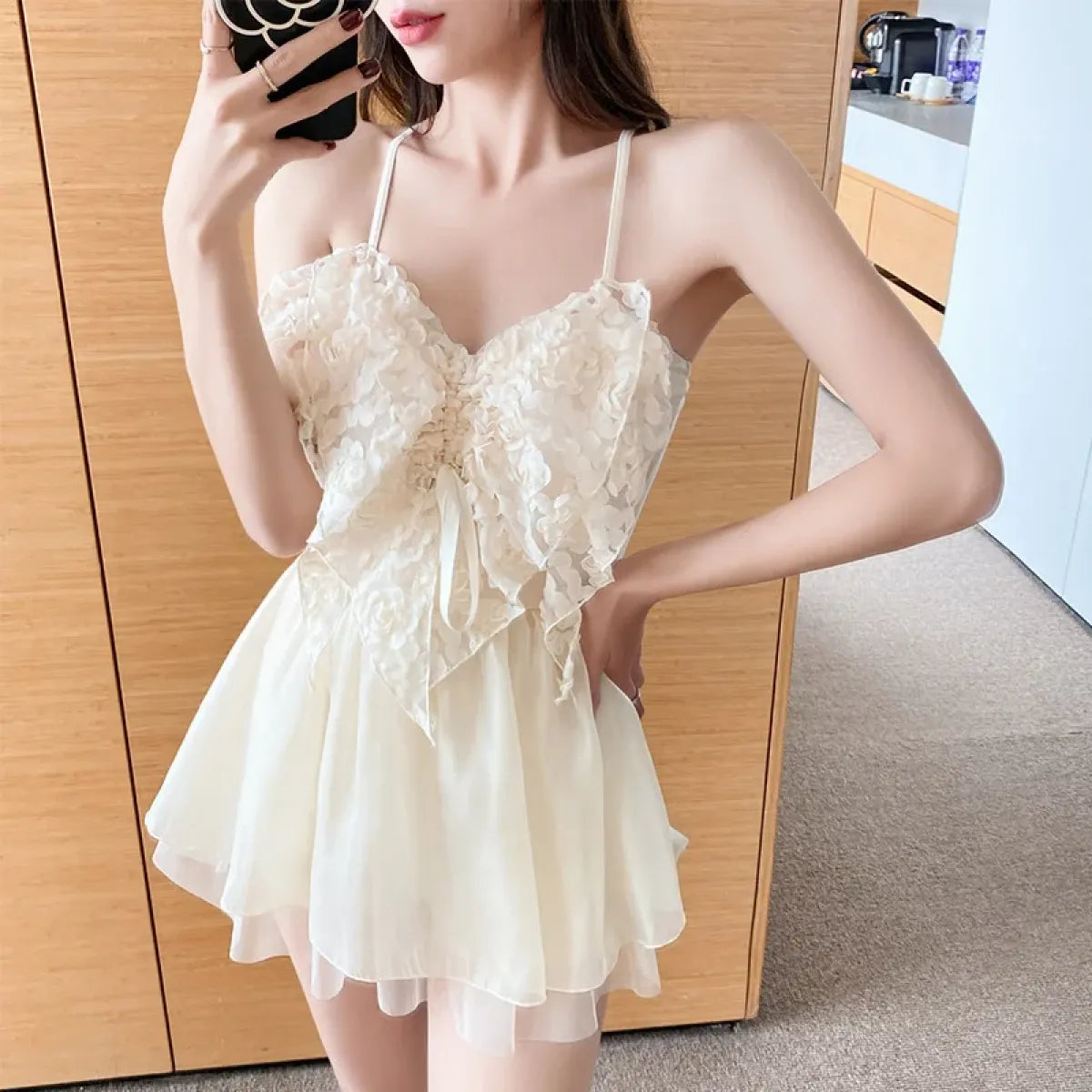 Ivory Lace One Piece Swimsuit – Korean Butterfly Mini Dress Style