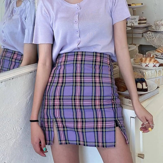Korean Colored Plaid Skirt