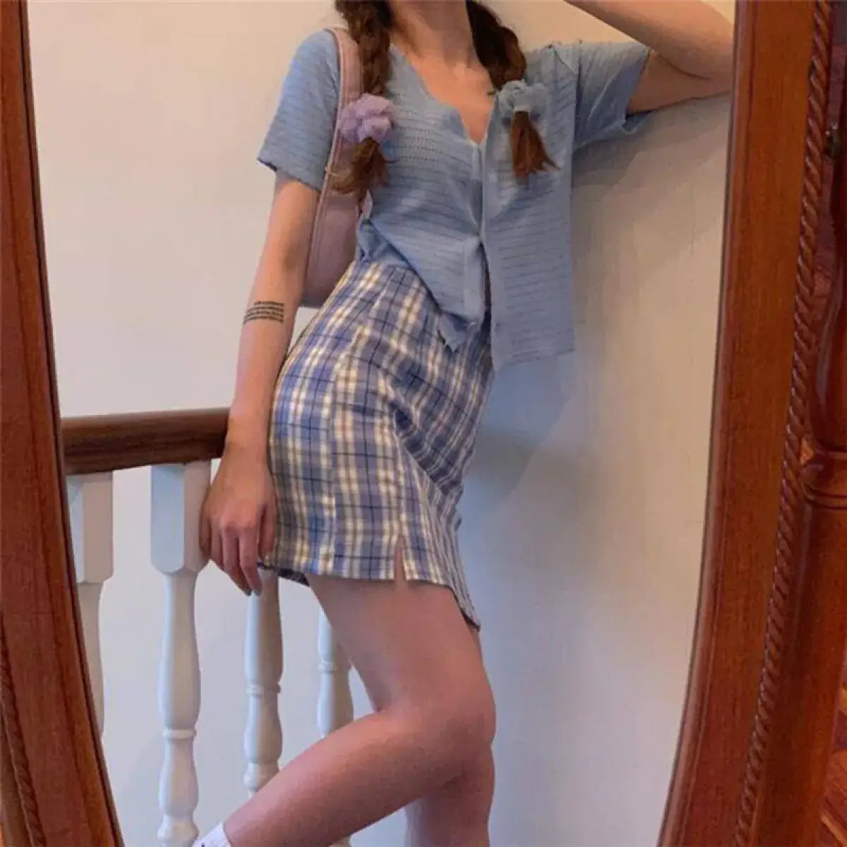 Korean Colored Plaid Skirt