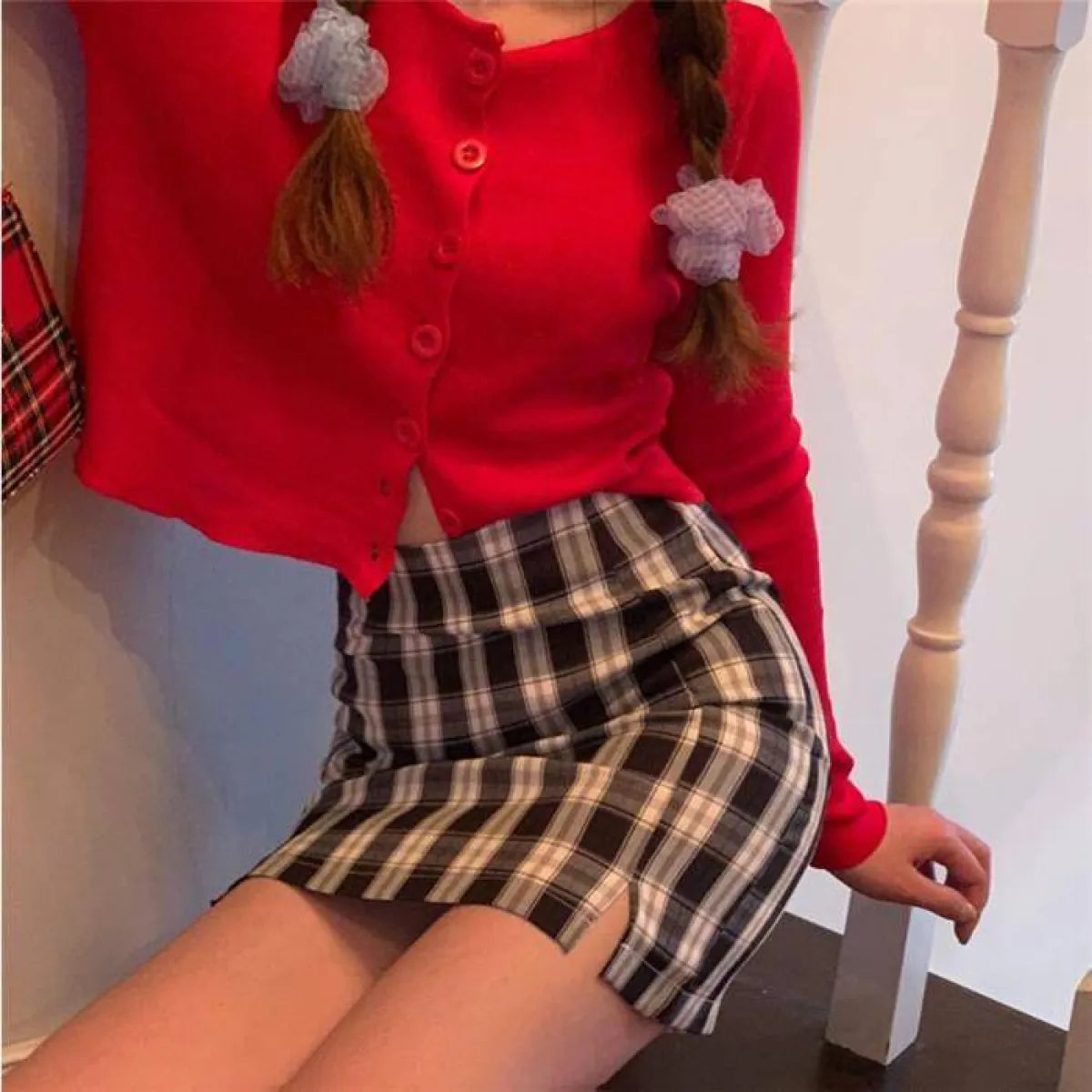 Korean Colored Plaid Skirt