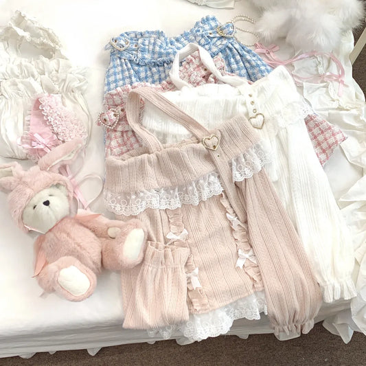 Kawaii Lace Patchwork Knit Top – Halter Neck Lolita Sweater