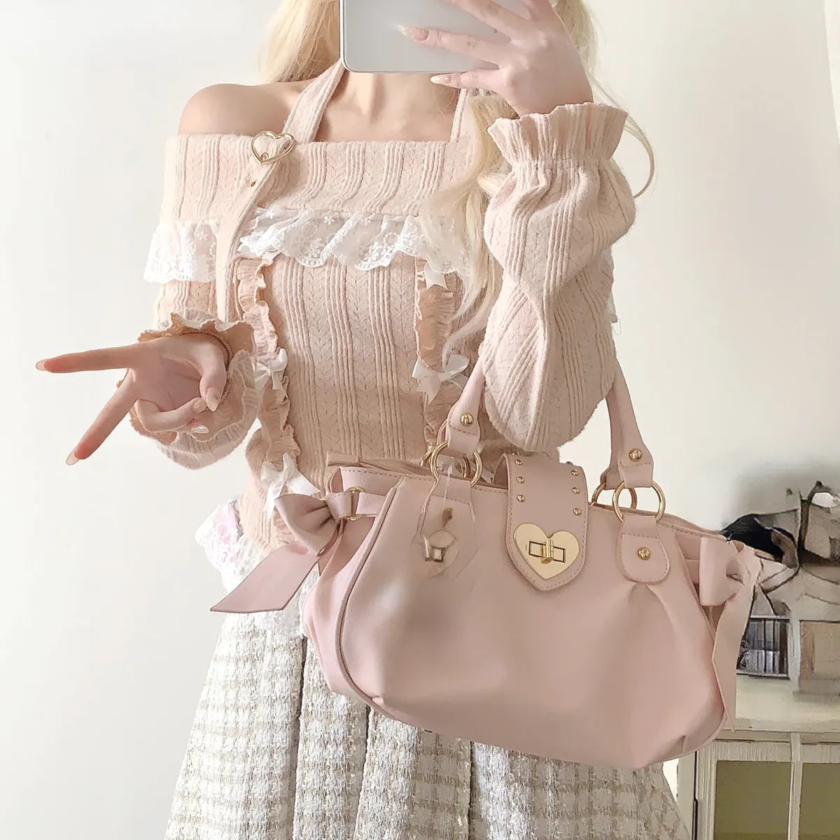 Kawaii Lace Patchwork Knit Top – Halter Neck Lolita Sweater