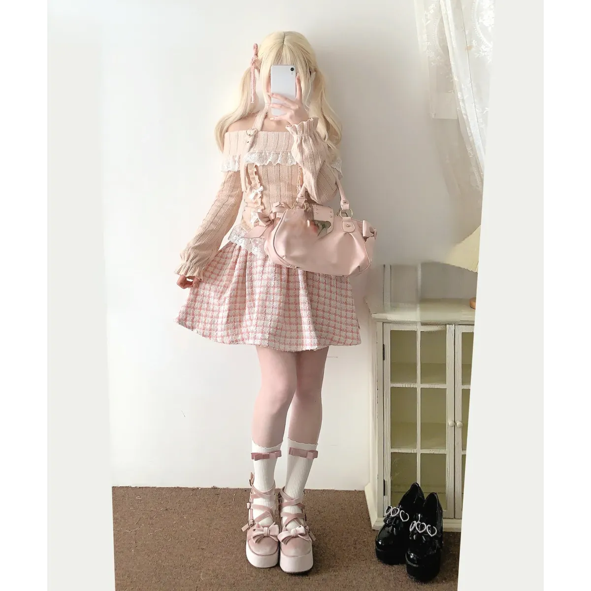 Kawaii Lace Patchwork Knit Top – Halter Neck Lolita Sweater