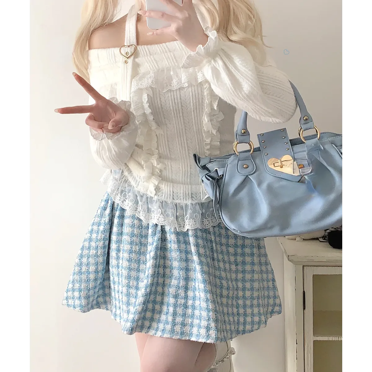 Kawaii Lace Patchwork Knit Top – Halter Neck Lolita Sweater