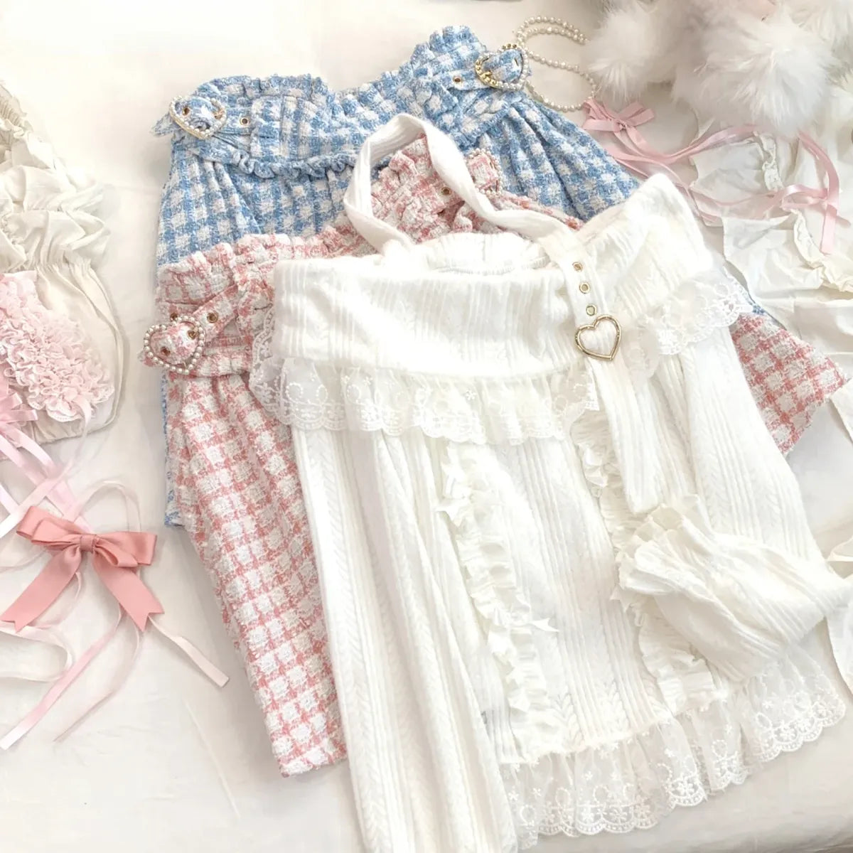 Kawaii Lace Patchwork Knit Top – Halter Neck Lolita Sweater