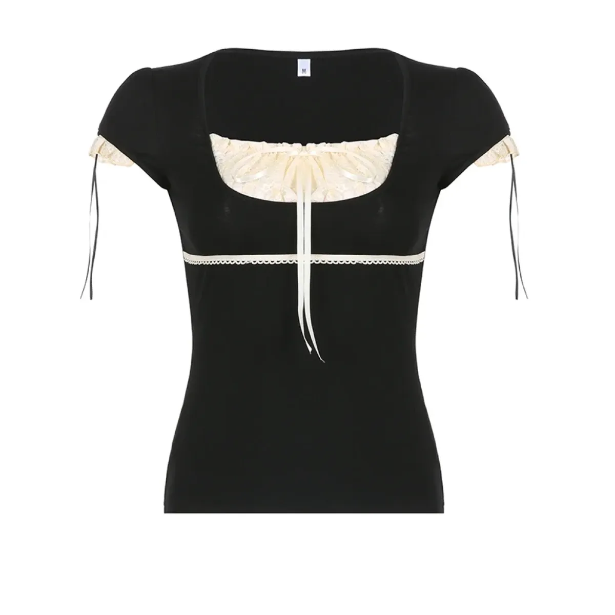 Lace Trim Crop Top: Sweet Square Neck Harajuku Tee