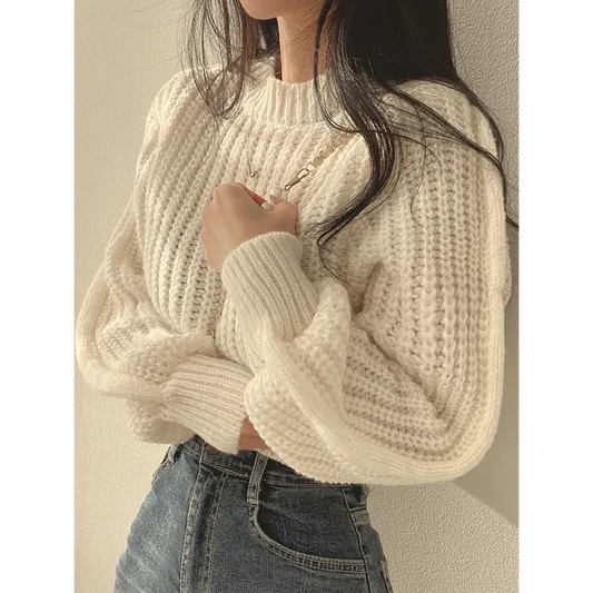 Lantern Long Sleeve Sweater - Vintage Korean Chic Fashion