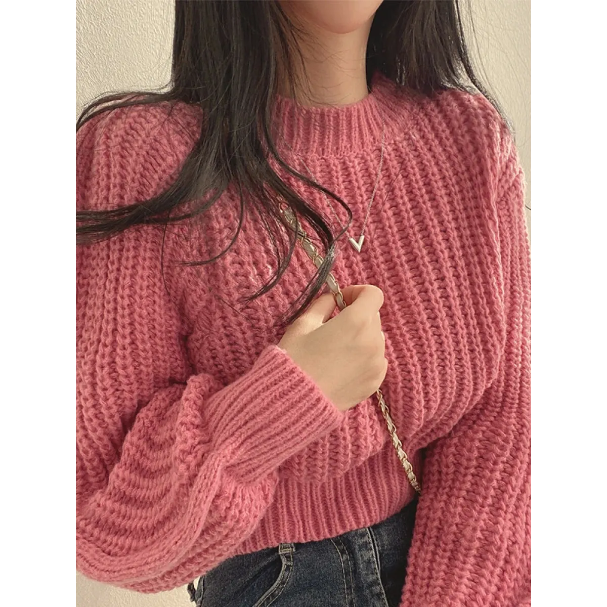 Lantern Long Sleeve Sweater - Vintage Korean Chic Fashion