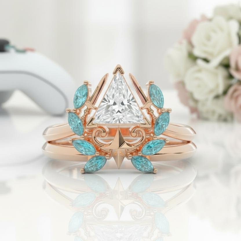 Light Mage Ring Set- 14k Rose Gold Video Game Inspired Rings