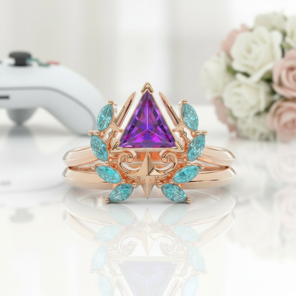Light Mage Ring Set- 14k Rose Gold Video Game Inspired Rings