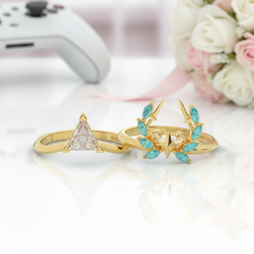 Light Mage Ring Set- 14k Rose Gold Video Game Inspired Rings