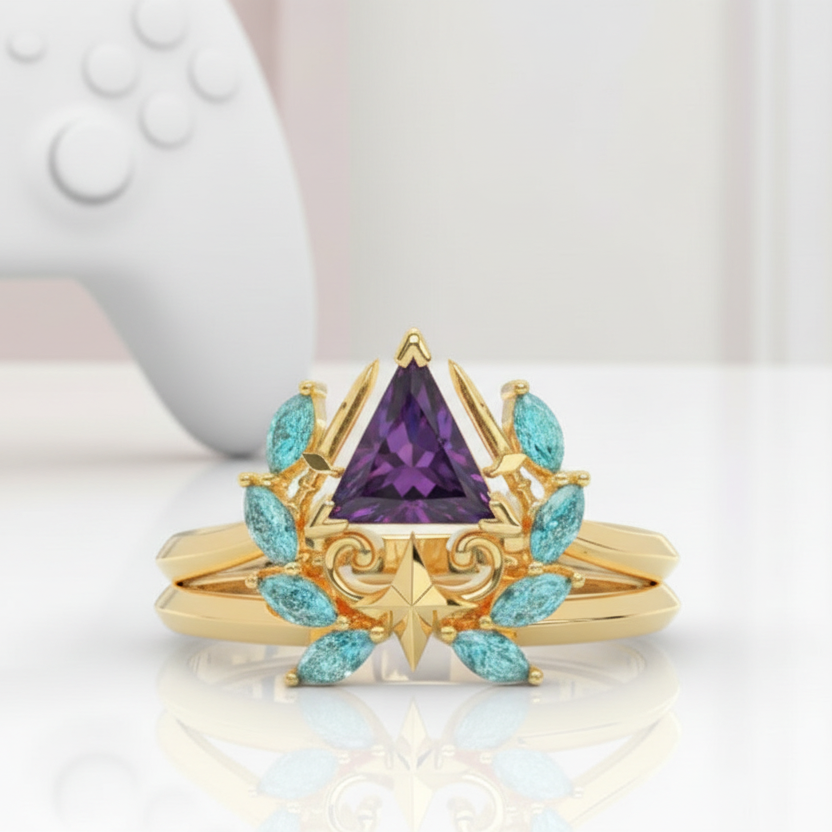 Light Mage Ring Set- 14k Rose Gold Video Game Inspired Rings
