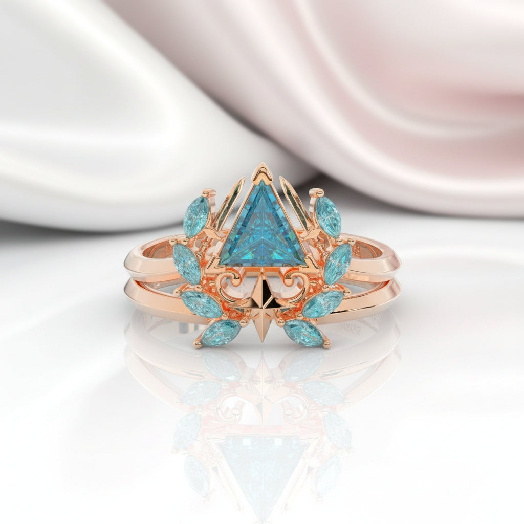 Light Mage Ring Set- 14k Rose Gold Video Game Inspired Rings