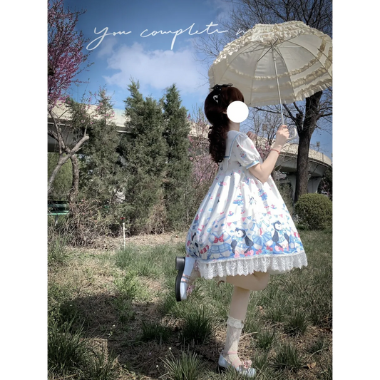 Lolita Dress With Cute Cat and Penguin Print
