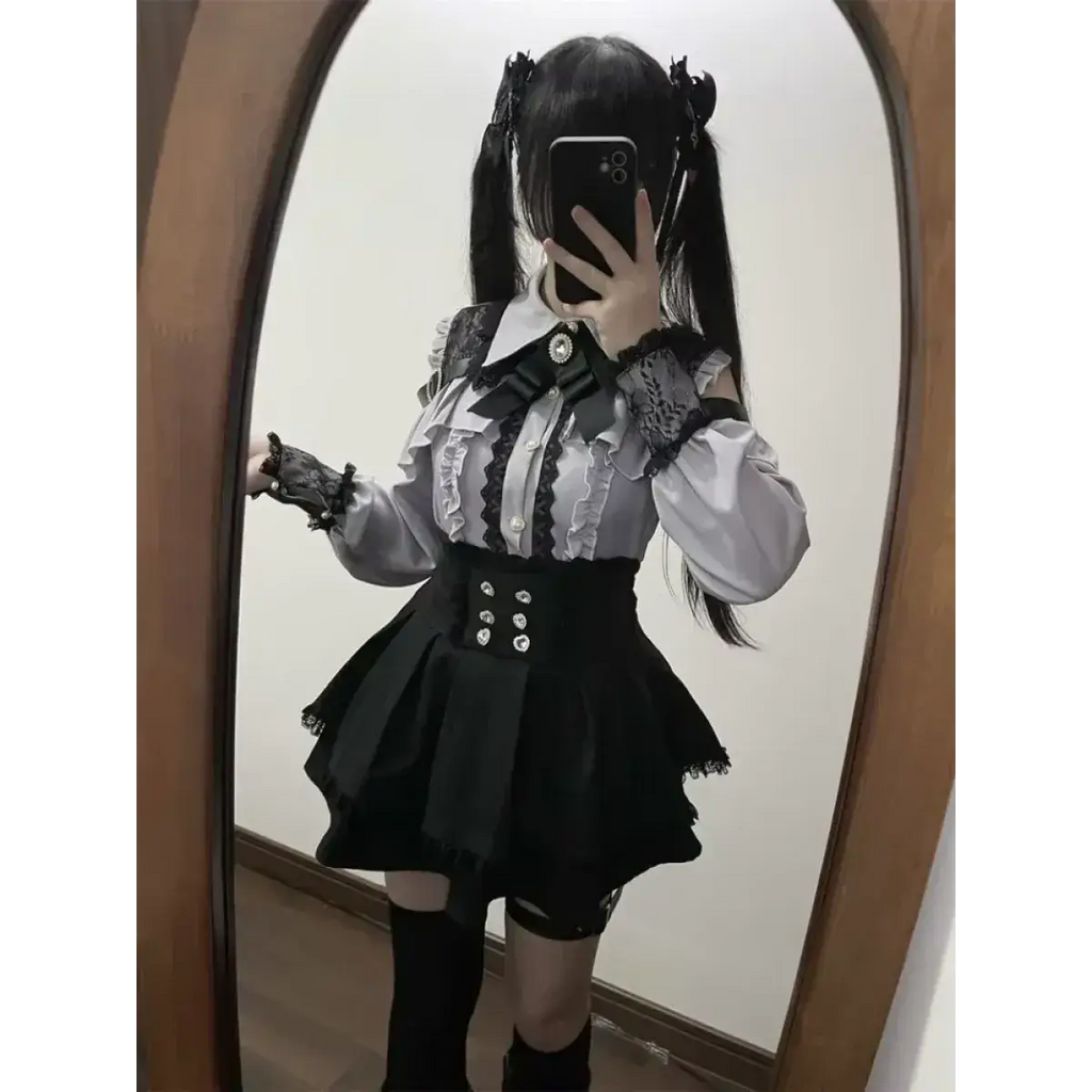 Lolita Harajuku Set – Lace Blouse & High Waist Skirt