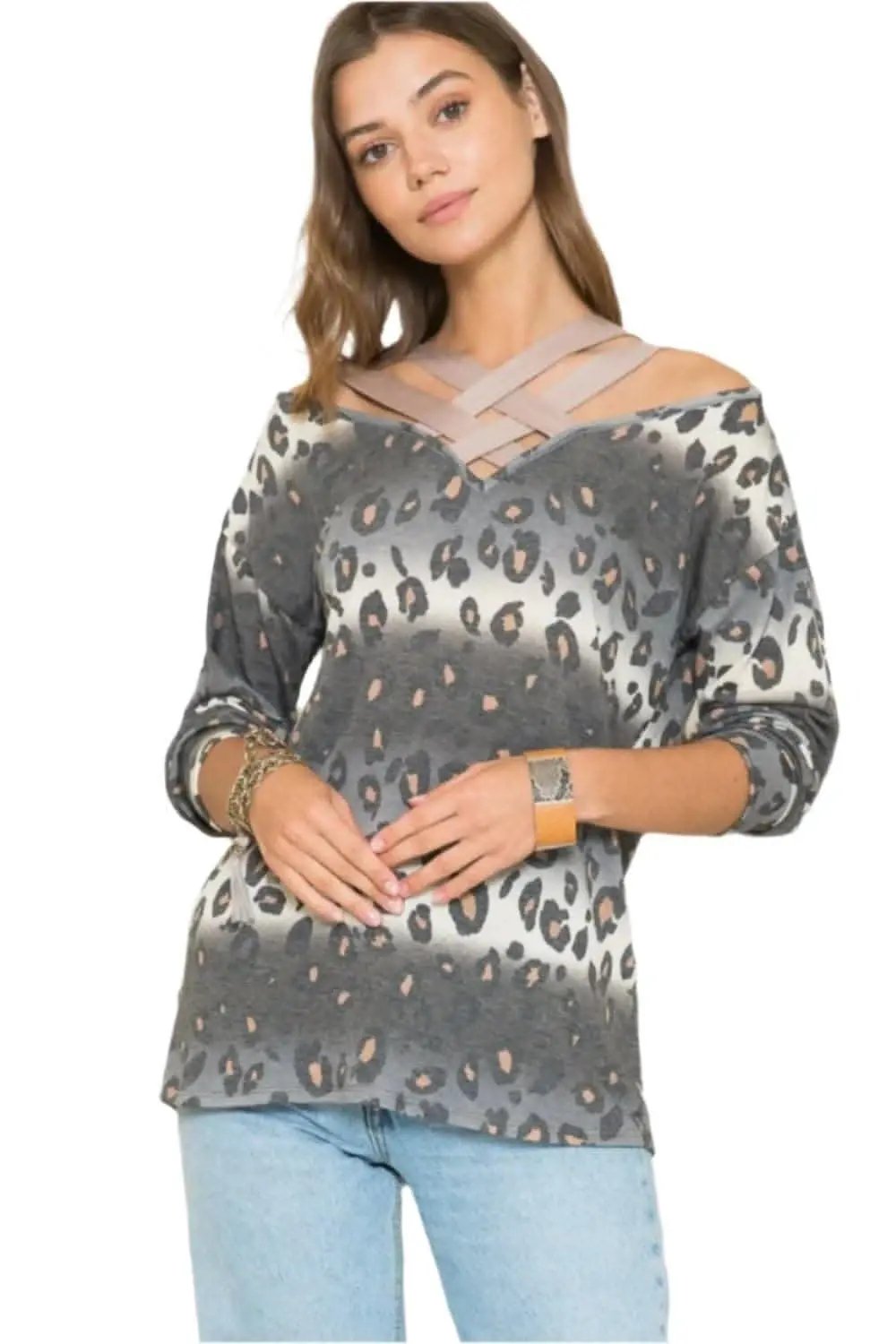 T-Shirts Love Salve Leopard Print Tee Women's Casual Long Sleeve Top, Soft