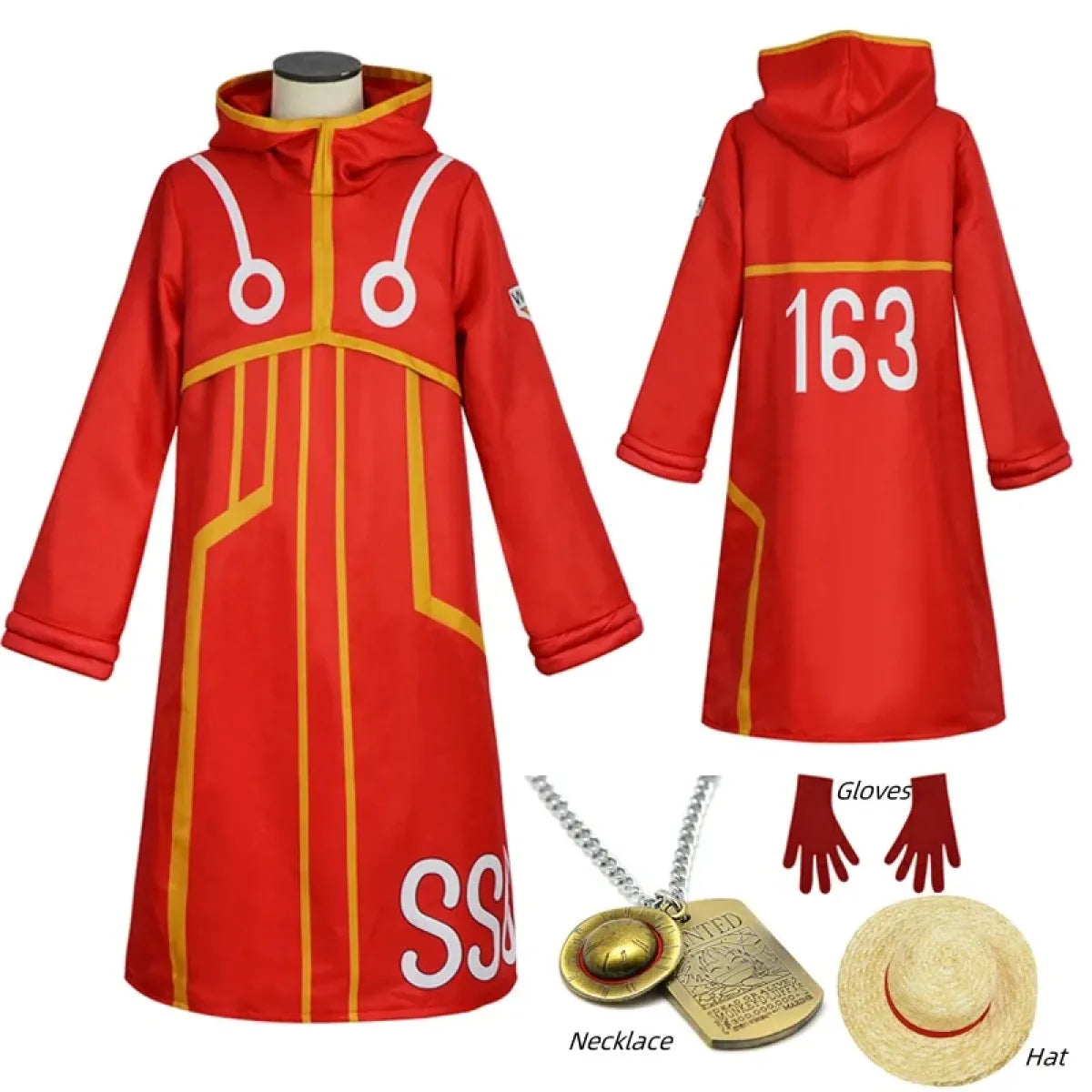 Luffy Egghead Island Cosplay – One Piece 163 Red Robe & Straw Hat Set