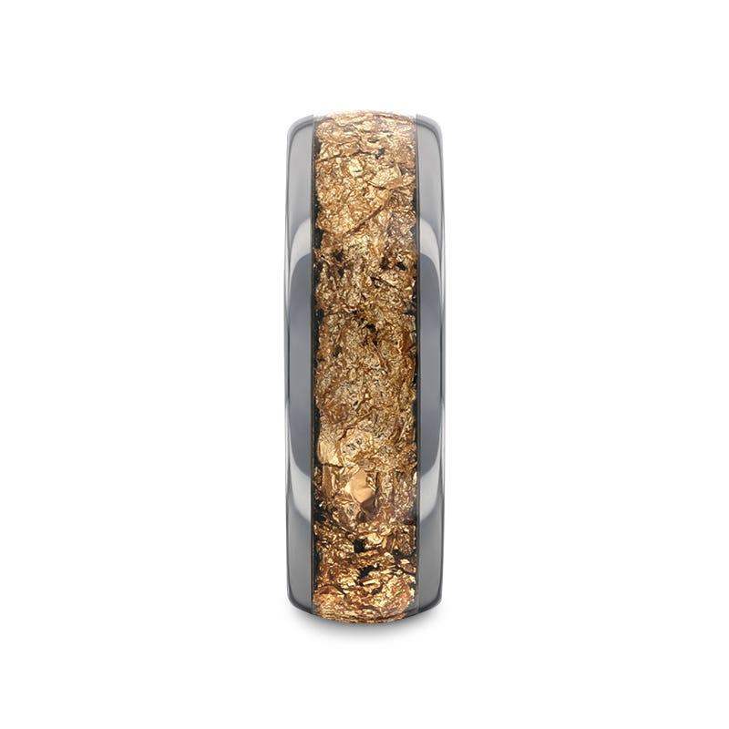 LUXE Tungsten Carbide Ring with Decorative Gold Flakes Inlay, 8mm