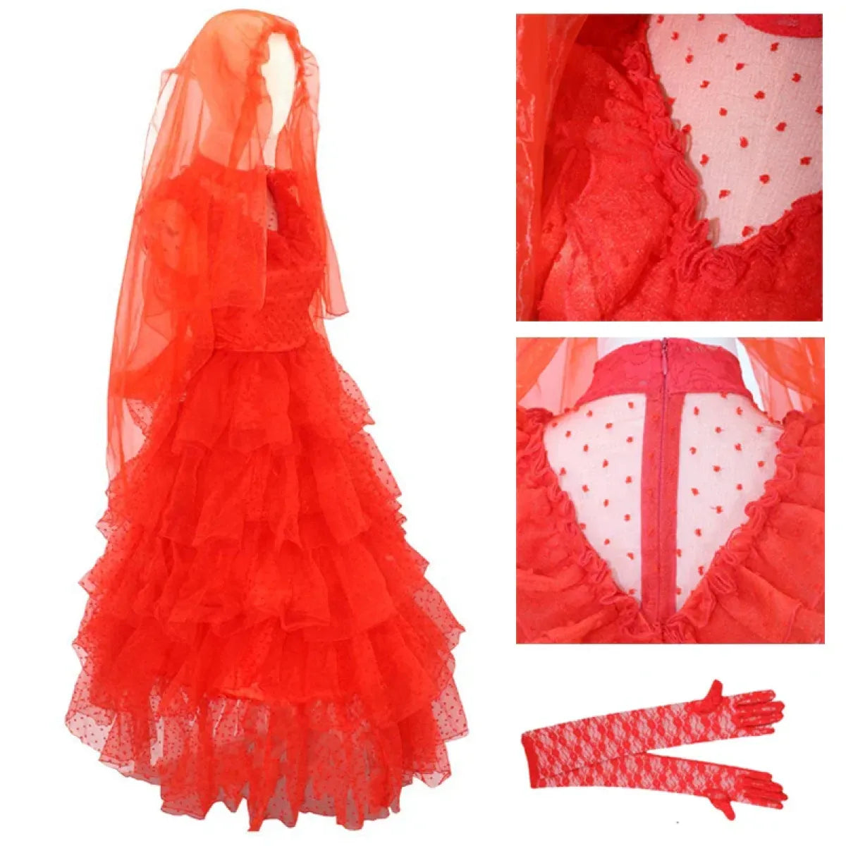 Lydia Deetz Red Wedding Dress Costume – Beetlejuice Outfit Set