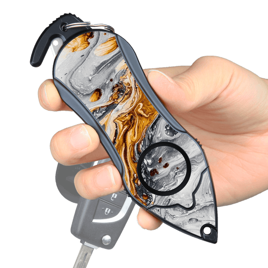 Stinger Personal Safety Alarm Keychain Emergency Tool: Siren Alarm, Seat Belt Cutter, Glass Breaker (Black Marble)