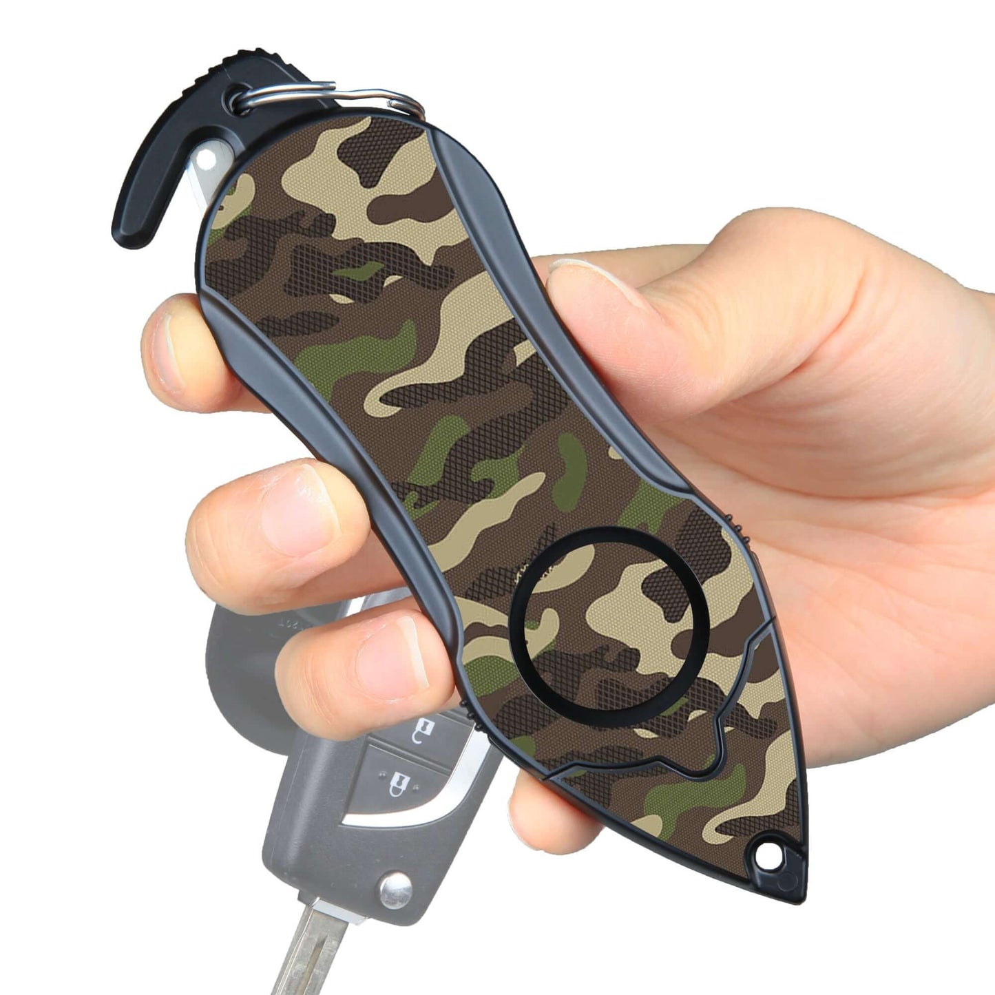 Stinger Personal Safety Alarm Keychain Emergency Tool: Siren Alarm, Seat Belt Cutter, Glass Breaker (Camouflage Green)