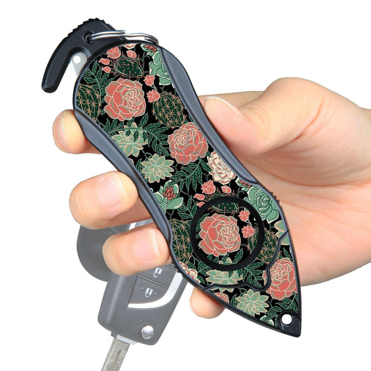 Stinger Personal Safety Alarm Keychain Emergency Tool: Siren Alarm, Seat Belt Cutter, Glass Breaker (Green Flower)
