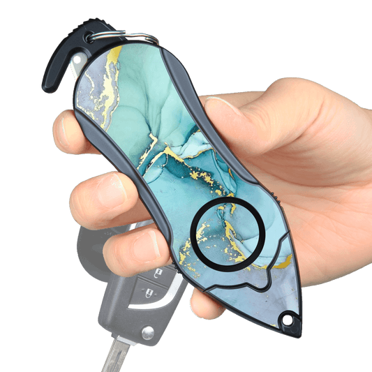 Stinger Personal Safety Alarm Keychain Emergency Tool: Siren Alarm, Seat Belt Cutter, Glass Breaker (Green Marble)