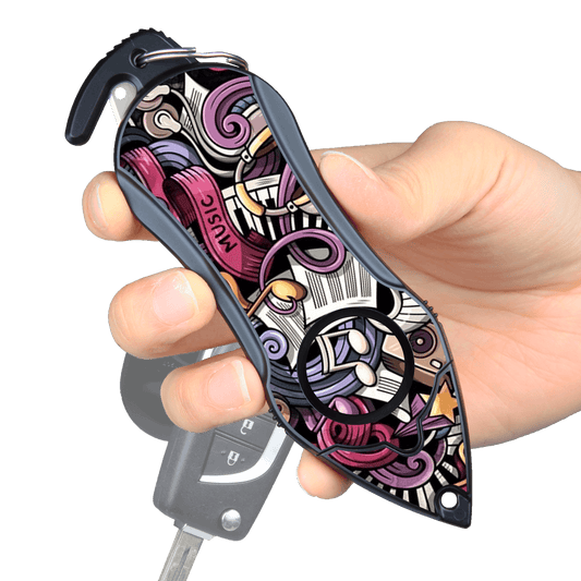 Stinger Personal Safety Alarm Keychain Emergency Tool: Siren Alarm, Seat Belt Cutter, Glass Breaker (Music)