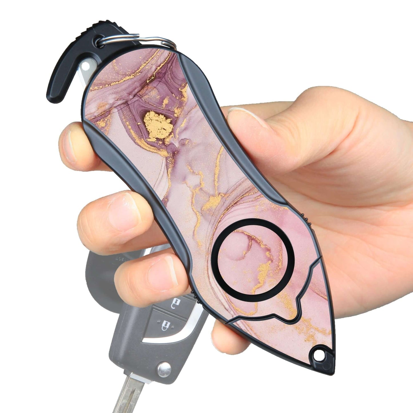 Stinger Personal Safety Alarm Keychain Emergency Tool: Siren Alarm, Seat Belt Cutter, Glass Breaker (Pink Marble)