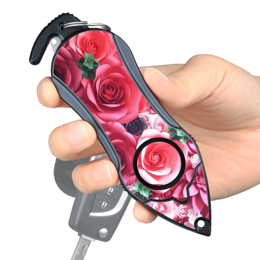 Stinger Personal Safety Alarm Keychain Emergency Tool: Siren Alarm, Seat Belt Cutter, Glass Breaker (Pink Rose)