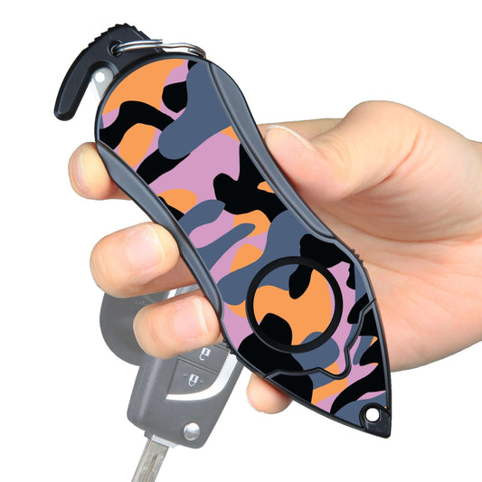 Stinger Personal Safety Alarm Keychain Emergency Tool: Siren Alarm, Seat Belt Cutter, Glass Breaker (Camouflage Purple)