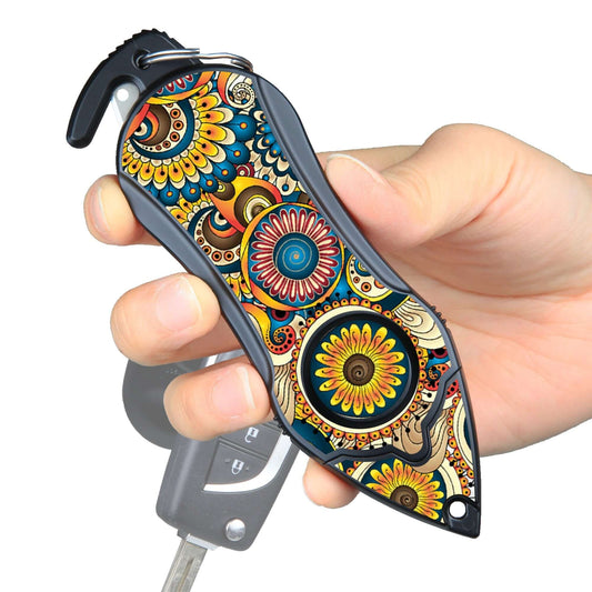 Stinger Personal Safety Alarm Keychain Emergency Tool: Siren Alarm, Seat Belt Cutter, Glass Breaker (Mandala)