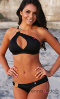 Mandalay: Keyhole Halter Bikini in Black w/ Gold Ring Detail