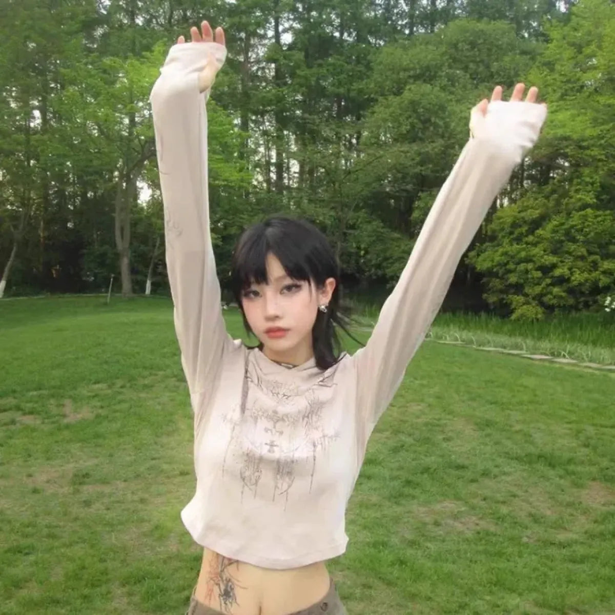 Gothic Print Hoodie – Y2K E-Girl Long Sleeve Harajuku Top