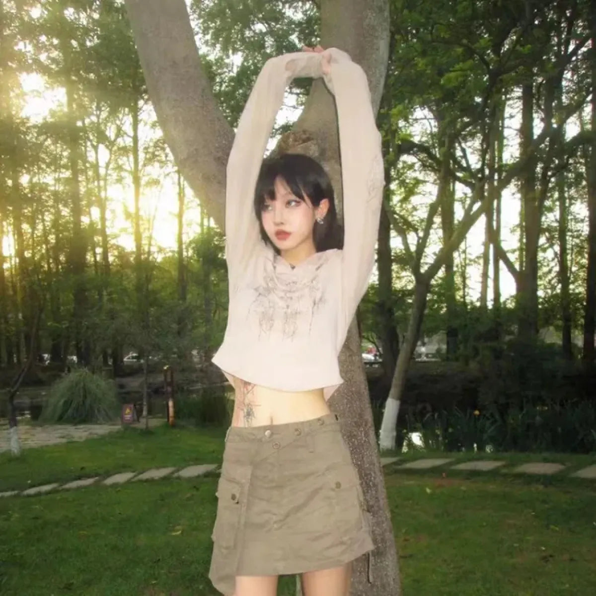 Gothic Print Hoodie – Y2K E-Girl Long Sleeve Harajuku Top