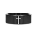 MINIMALIST CROSS Laser Engraved on Flat Black Tungsten Carbide Ring