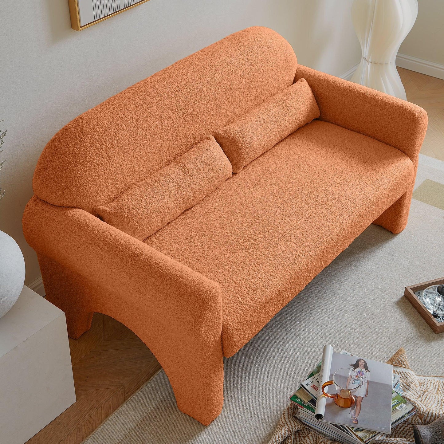 Modern Lambs Wool Fabric Loveseat for Living Room