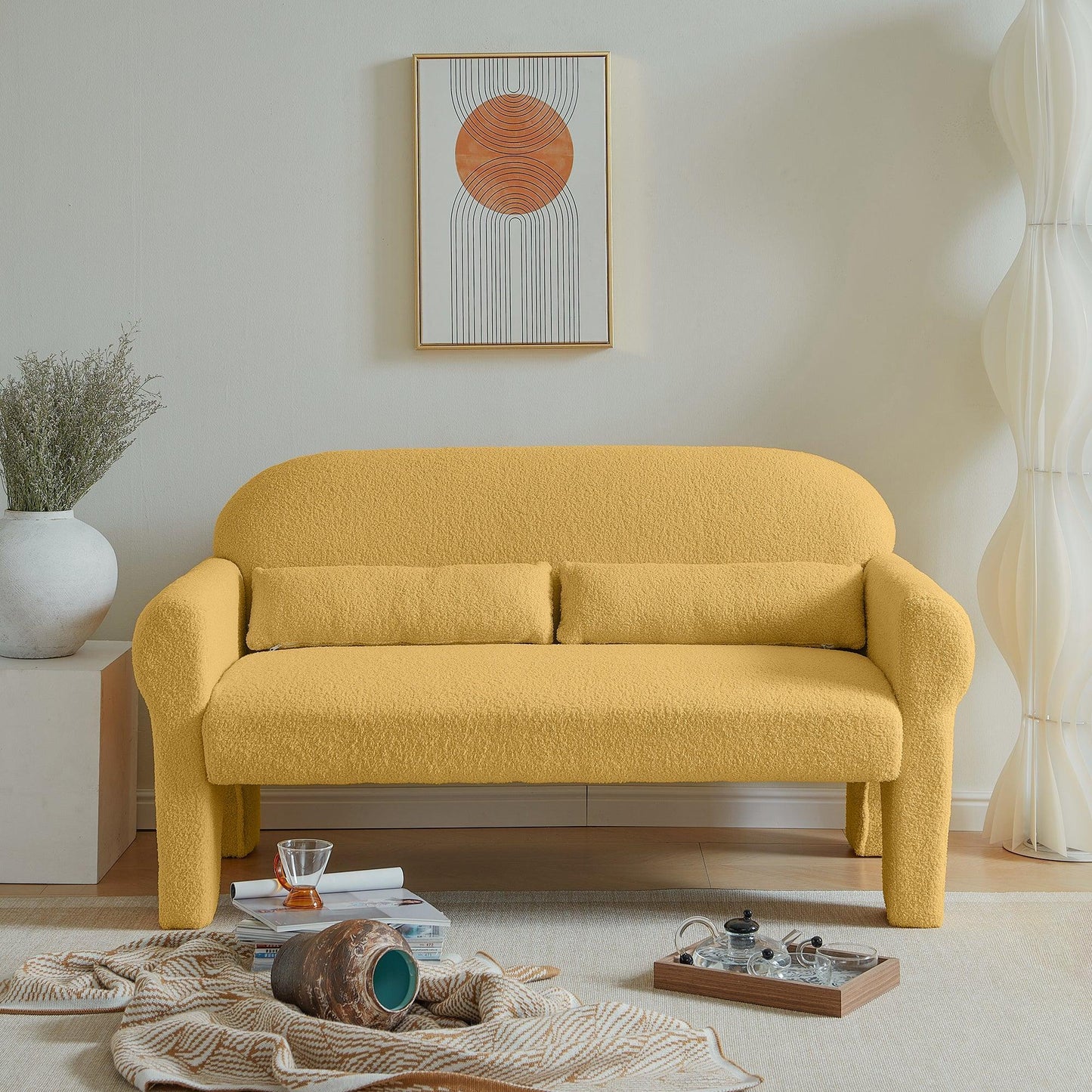 Modern Lambs Wool Fabric Loveseat for Living Room