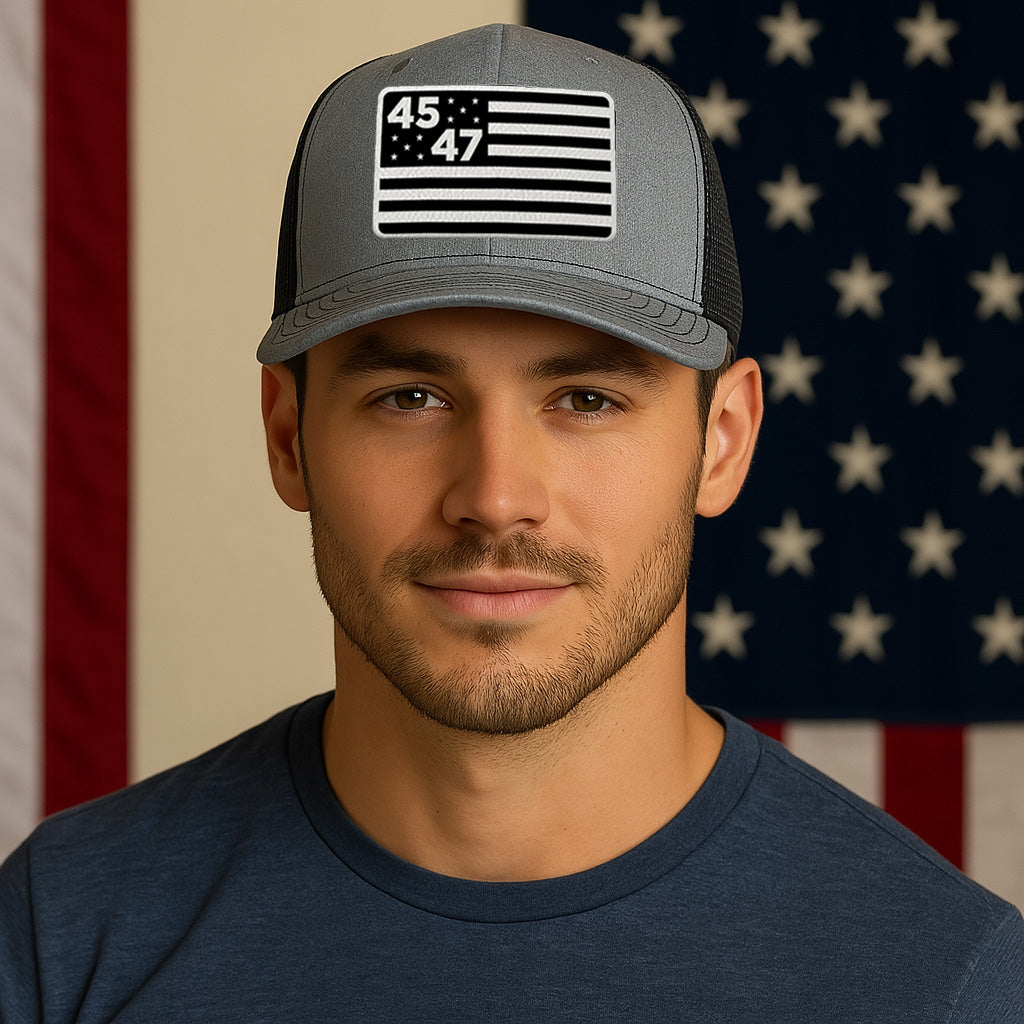 monochrome flag hat close-up