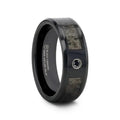 MONTANA Black Ceramic Ring with Ombre Deer Antler Inlay Polished Beveled Edges with Black Diamond - 8mm