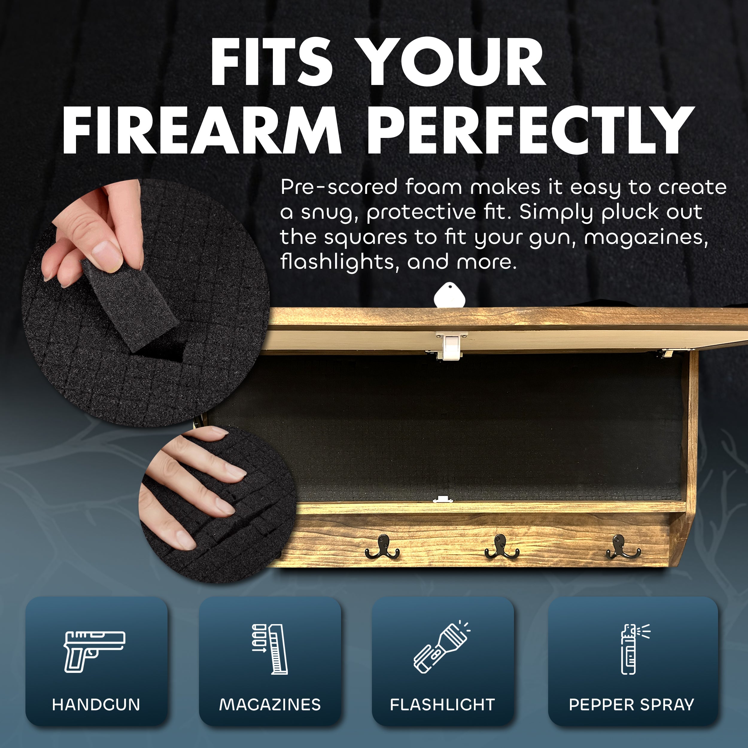 Moose Hunting Hidden Gun Storage Coat Rack Concealment Shelf with Hooks for Coats, Bags, & Hats