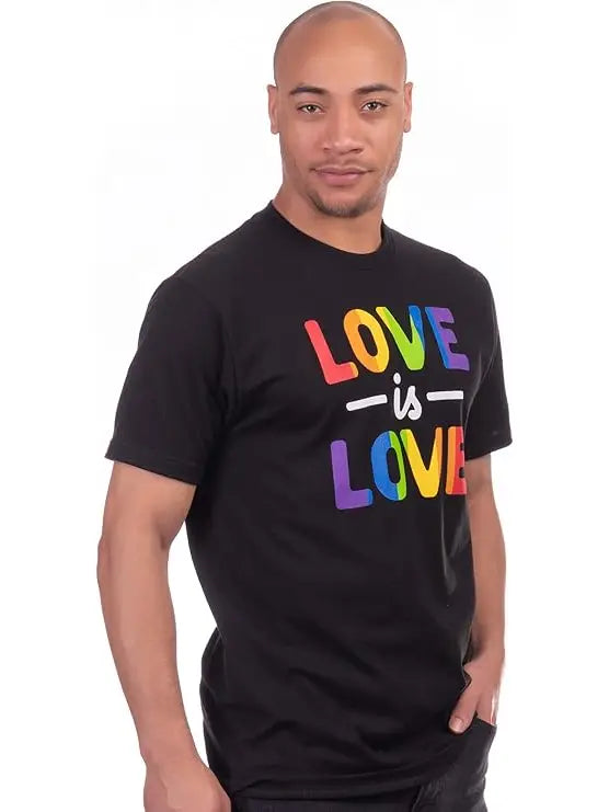 Side view of unisex crew neck Love Is Love LGBTQ Pride T‑shirt