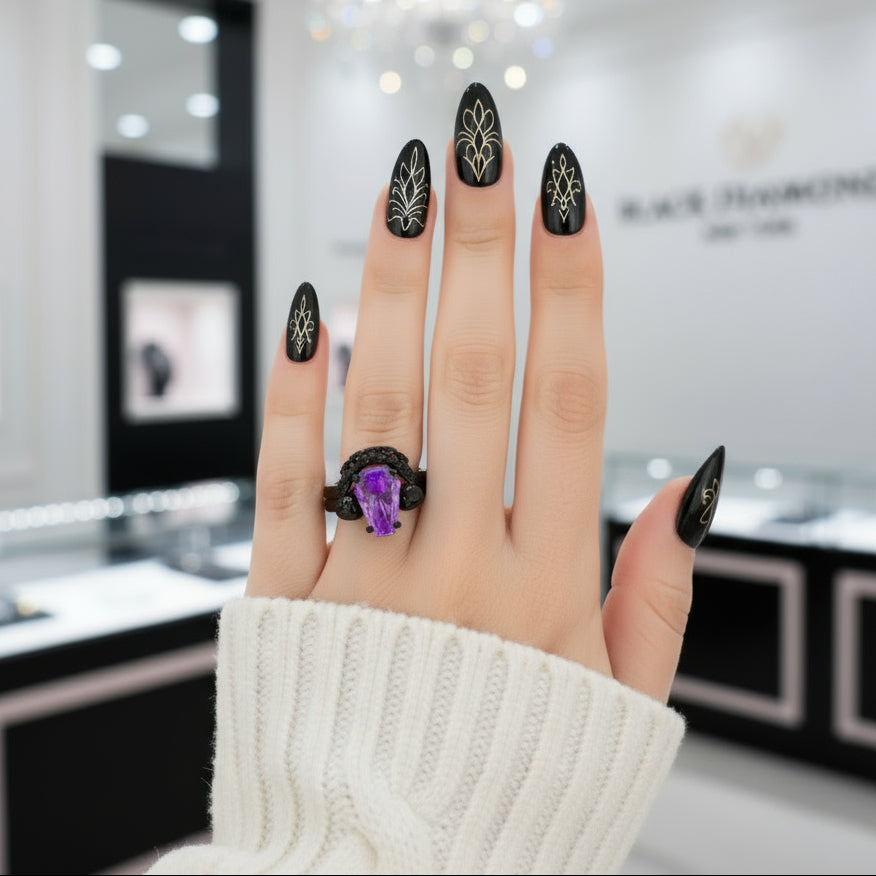 My Ever After Ring - Coffin Cut Diamond Option with Skulls, Bat and Roses Promise Ring