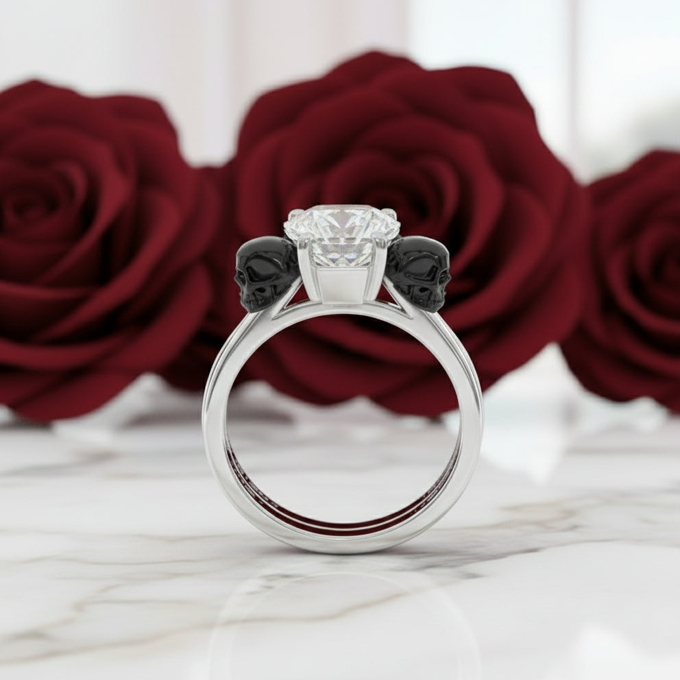 My Ever After Ring - Coffin Cut Diamond Option with Skulls, Bat and Roses Promise Ring