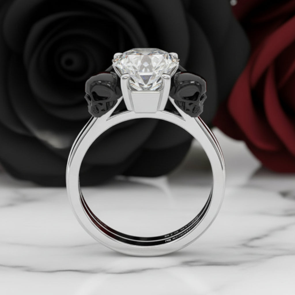 My Ever After Ring - Coffin Cut Diamond Option with Skulls, Bat and Roses Promise Ring