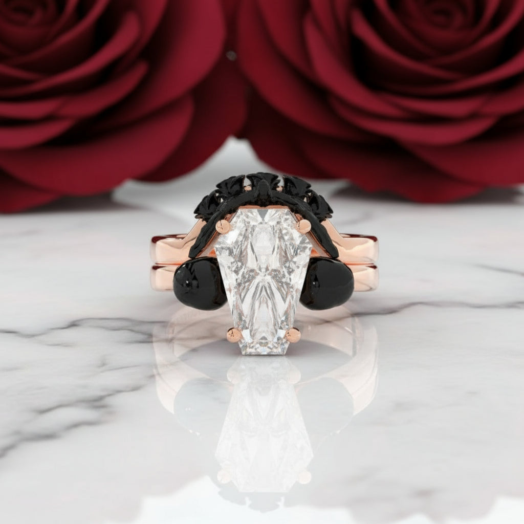 My Ever After Ring - Coffin Cut Diamond Option with Skulls, Bat and Roses Promise Ring